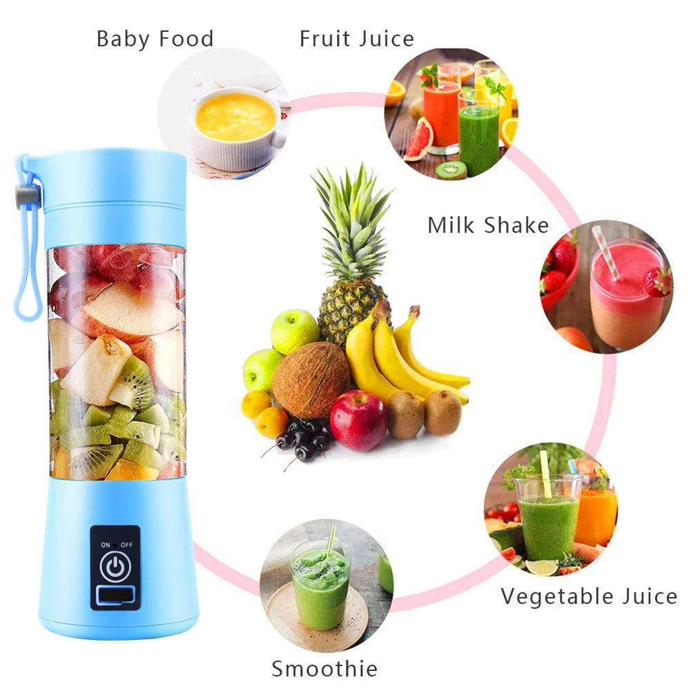 4 Blade Portable Electric Blender USB Rechargeable 500ml Juicer Cup Fruit Smoothie Maker